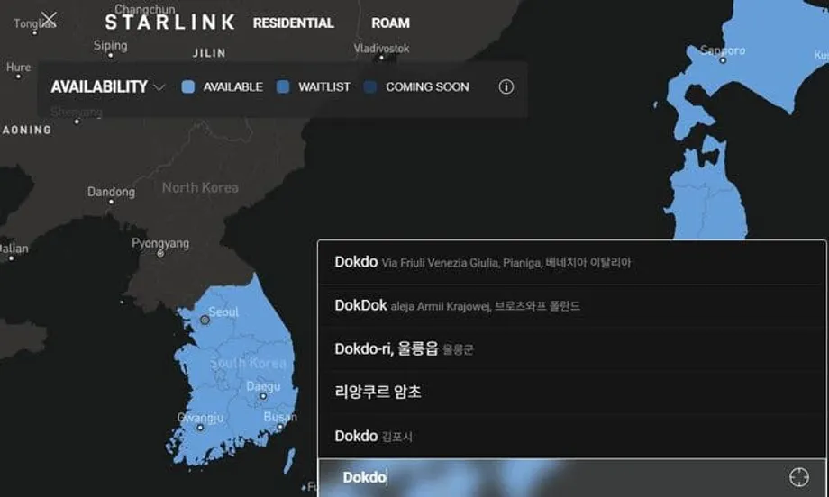 Nagbunsod ng batikos sa South Korea ang mapa ng Starlink dahil tinawag nitong Liancourt Rocks ang Dokdo